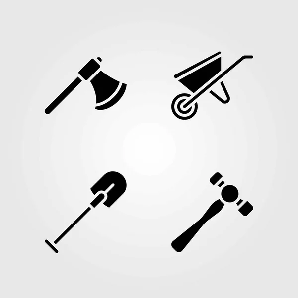 Набор векторных значков сада. Молоток, тачка и лопата — стоковый вектор
