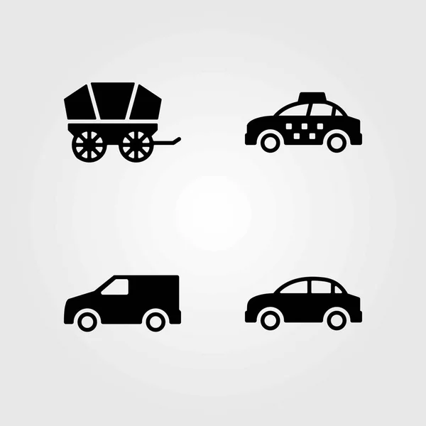 Icone vettoriali di trasporto impostate. camion, furgoni e taxi — Vettoriale Stock