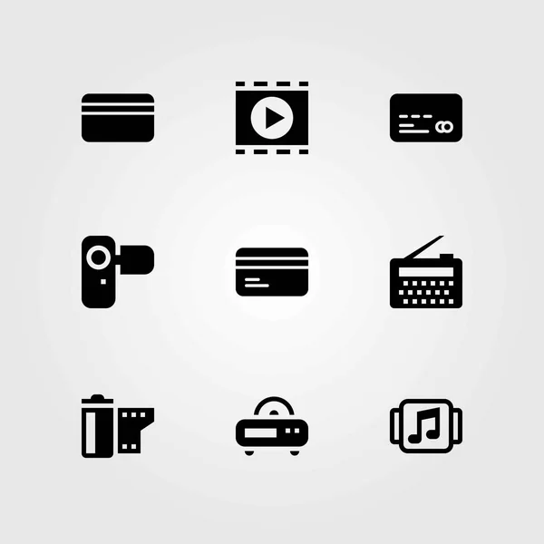 Technologie vector iconen instellen. camera, credit card en camcoder — Stockvector