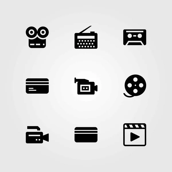 Technology vector icons set. radio, credit card and film roll — Stock Vector