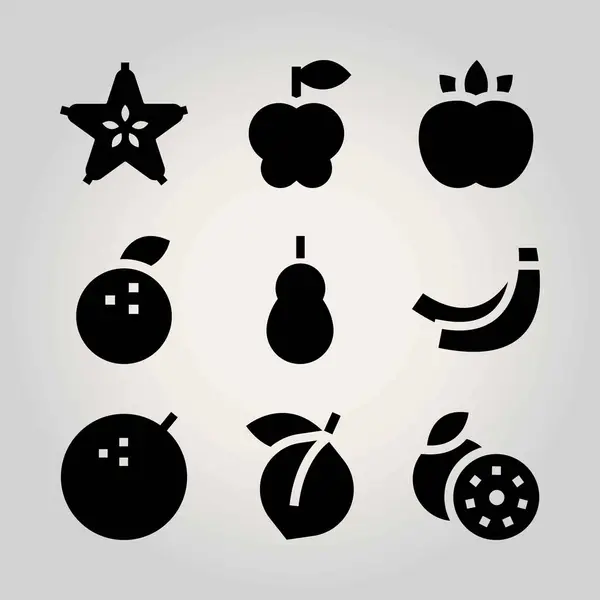 Conjunto de iconos de vectores de frutas. lima, carambola, membrillo y mandarina — Vector de stock