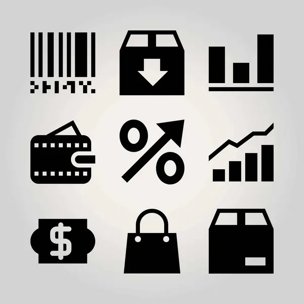 Shopping vector Ikonuppsättning. procent, shopping väska, plånbok och väska — Stock vektor