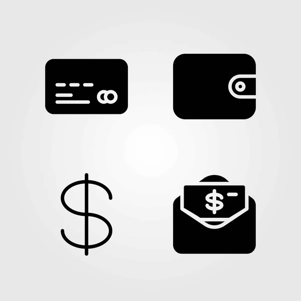 Pénz vektoros ikonok beállítása. pénz, pénztárca és hitelkártya — Stock Vector