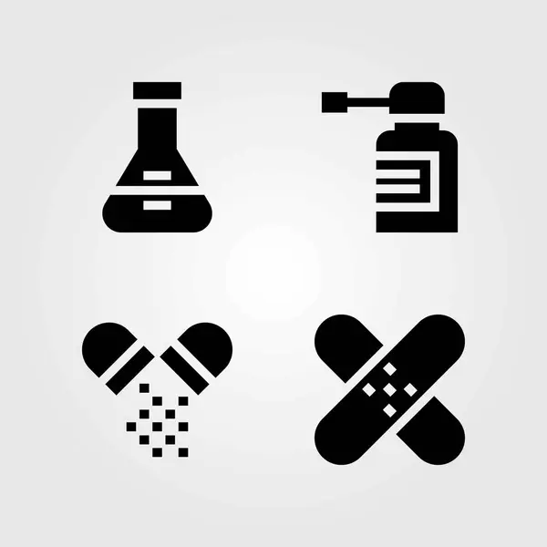 Conjunto de ícones vetoriais médicos. frasco, comprimidos e spray — Vetor de Stock