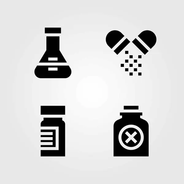 Zdravotní vektorové ikony nastavit. baňky, léky a prášky — Stockový vektor