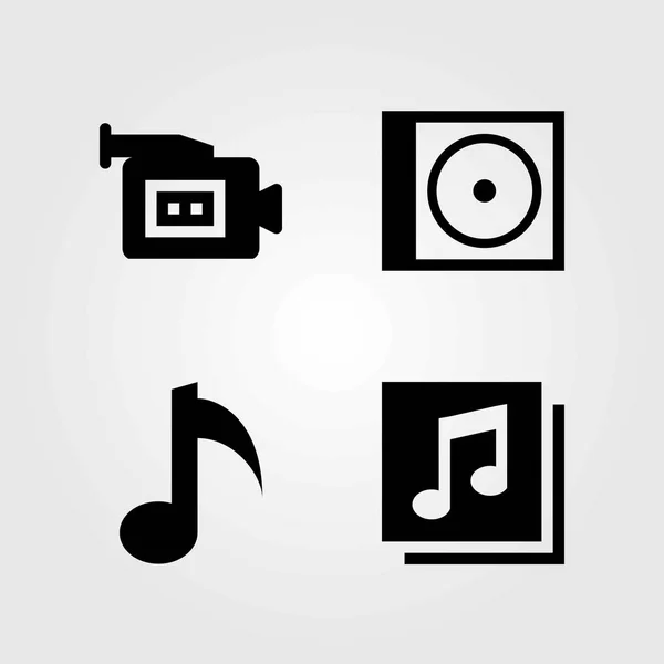 Conjunto de ícones vetoriais multimídia. câmera de vídeo, quaver e disco compacto — Vetor de Stock