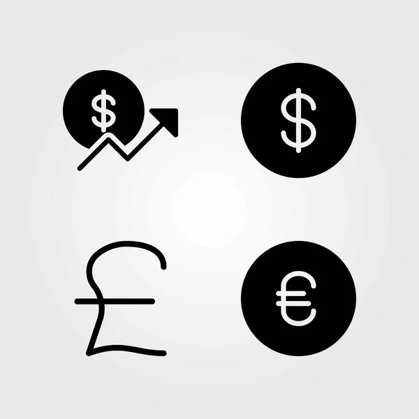 Conjunto de ícones vetoriais de sinais. euro, libra esterlina e moeda em dólares —  Vetores de Stock