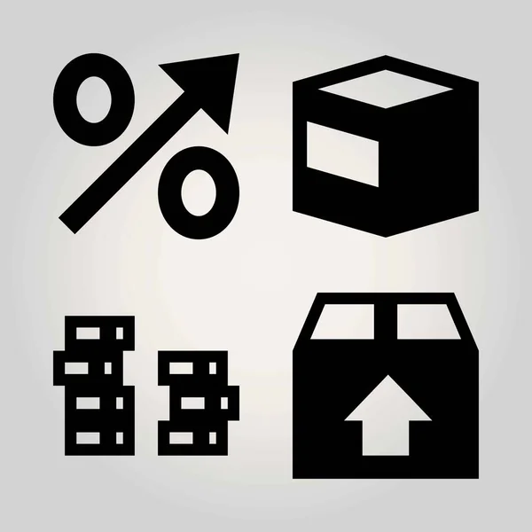 Signos vector icono conjunto. porcentaje, moneda y paquete — Vector de stock