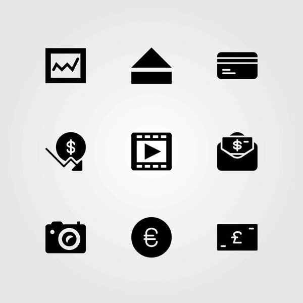 Buttons vector icons set. dollar, money and movie player