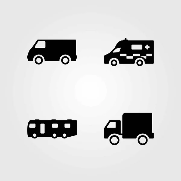 Conjunto de iconos vectoriales de transporte. caravana, camión y coche — Archivo Imágenes Vectoriales