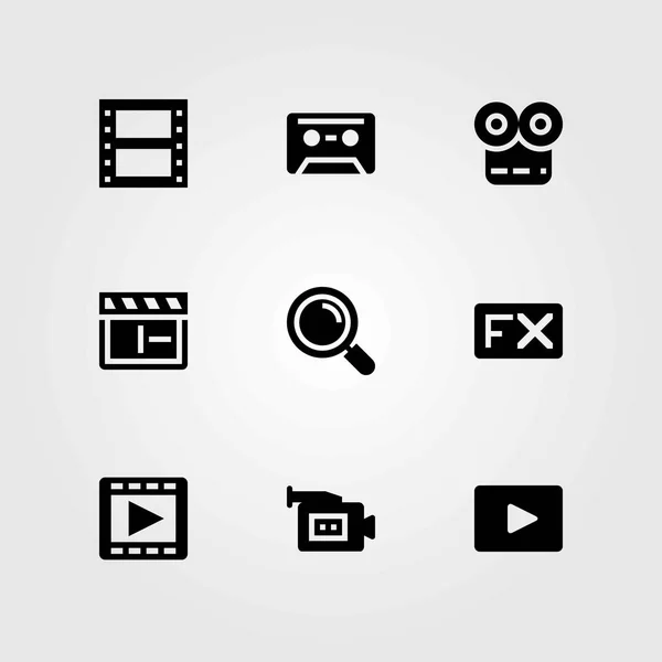 Набір мультимедійних векторних піктограм. відеопрогравач, кінопрогравач і касета — стоковий вектор