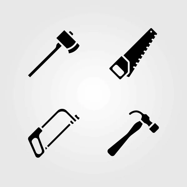 Garden vector icons set. hammer, axe and handsaw — Stock Vector