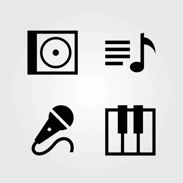 Conjunto de iconos vectoriales multimedia. disco compacto, micrófono y micrófono — Vector de stock