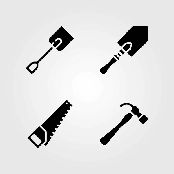 Tuin vector icons set. handzaag, schop en hamer — Stockvector