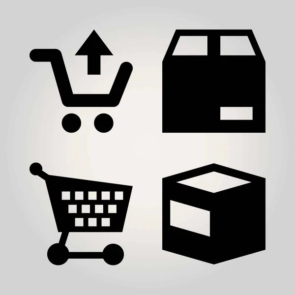 Sinais vetor ícone definido. carrinho de compras, carrinho e pacote —  Vetores de Stock