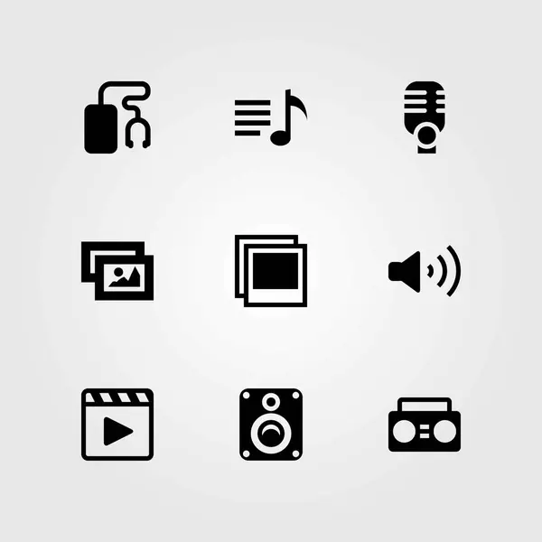 Multimedia vector icons set. playlist, boombox and volume — Stock Vector