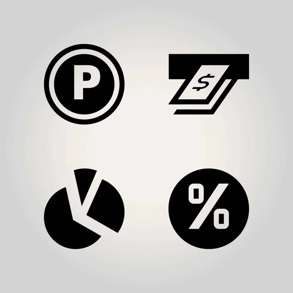 Conjunto de ícones vetoriais tecnológicos. gráfico, gráfico de pizza, estacionamento e caixa eletrônico —  Vetores de Stock