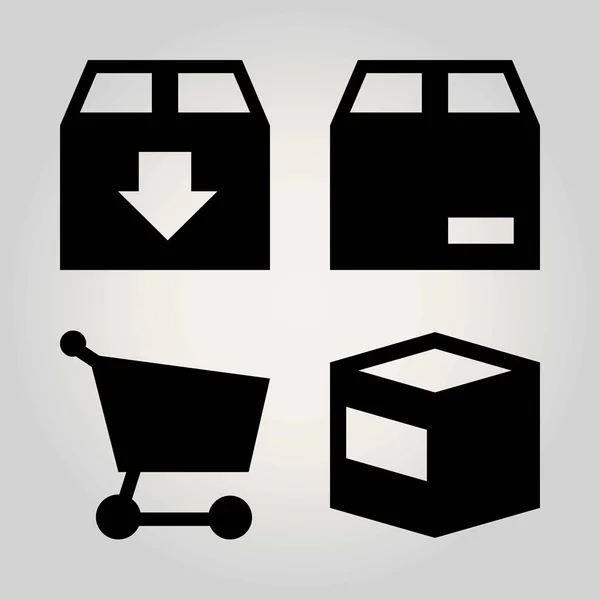 Signos vector icono conjunto. paquete, carrito de compras y carrito — Vector de stock