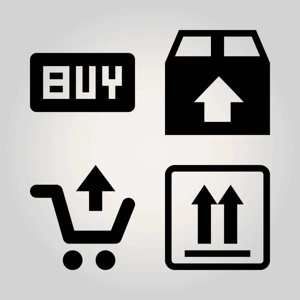 Příznaky vektor sadu ikon. vozík, koupit, nákupní košík a balíček — Stockový vektor