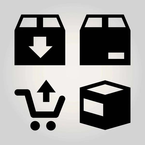 Signos vector icono conjunto. carrito de compras, carrito y paquete — Vector de stock