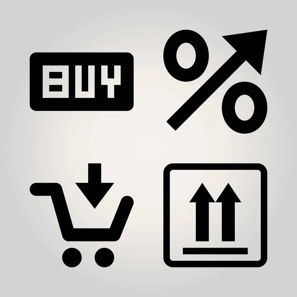 Příznaky vektor sadu ikon. shoppng vozík, procento, balení a koupit — Stockový vektor