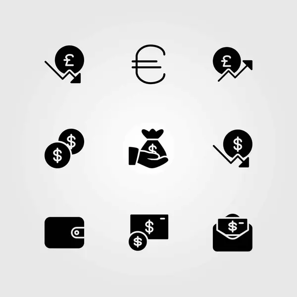 Pengar vektor ikoner set. dollar, euro och pengar — Stock vektor