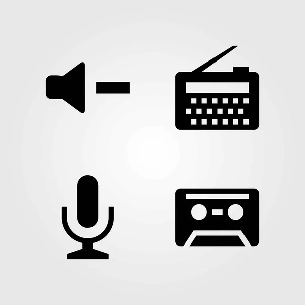 Multimedia vector icons set. mic, cassette and microphone — Stock Vector