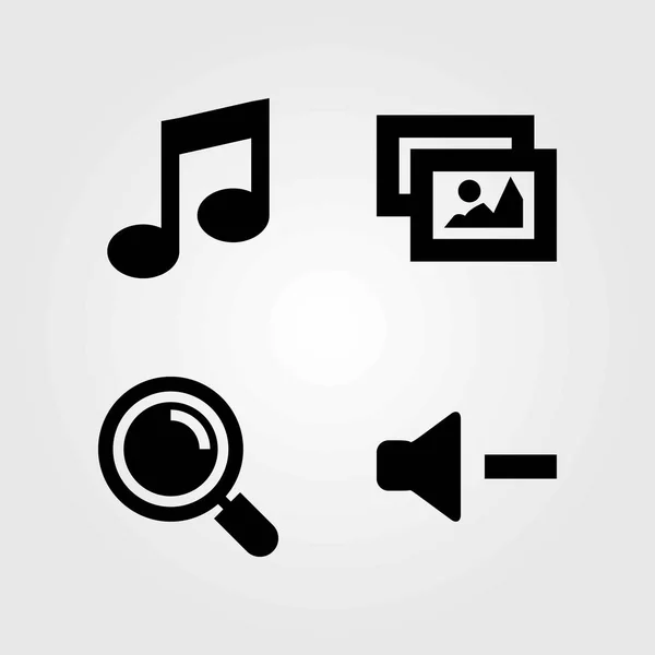 Multimedia vector icons set. volume, muzikale noot en loep — Stockvector