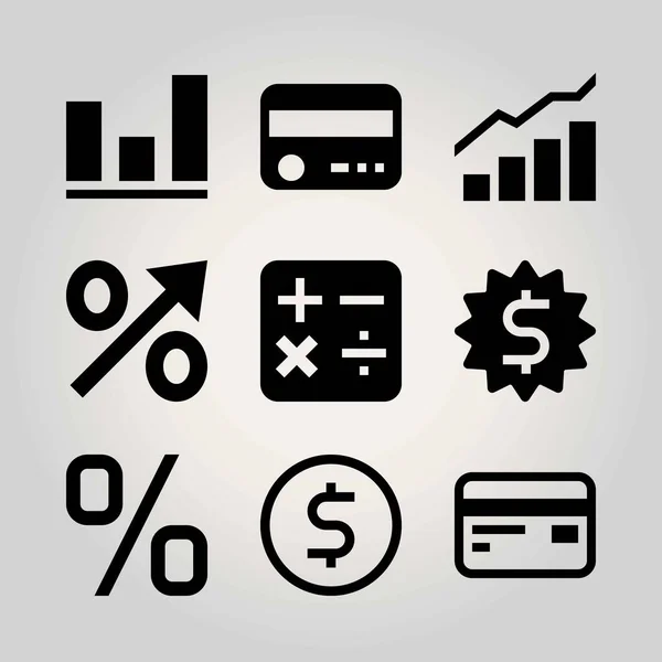 Conjunto de ícones vetoriais tecnológicos. cartão de crédito, calculadora, dólar e analítica — Vetor de Stock