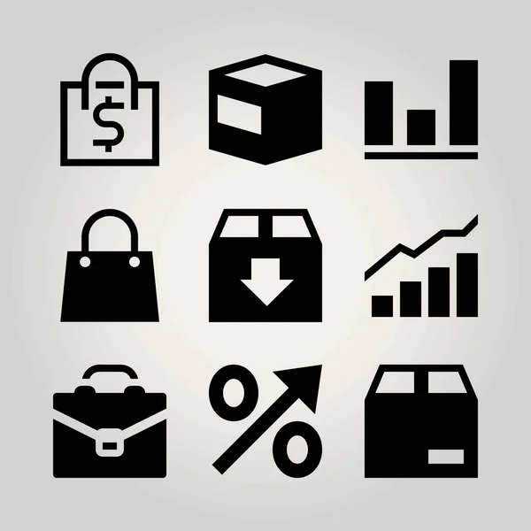 Alışveriş vektör Icon set. analutics, kısa, paket ve analytics — Stok Vektör