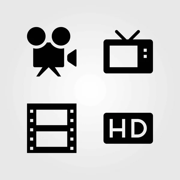 Icone vettoriali tecnologiche impostate. videocamera, televisione e hd — Vettoriale Stock