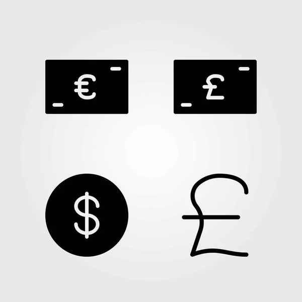 Para vektör simgeler kümesi. Doları para, euro ve pound sterling — Stok Vektör