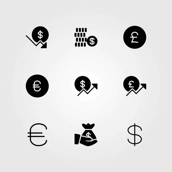 Conjunto de iconos de vector de dinero. bolsa de dinero, moneda y libra esterlina — Vector de stock