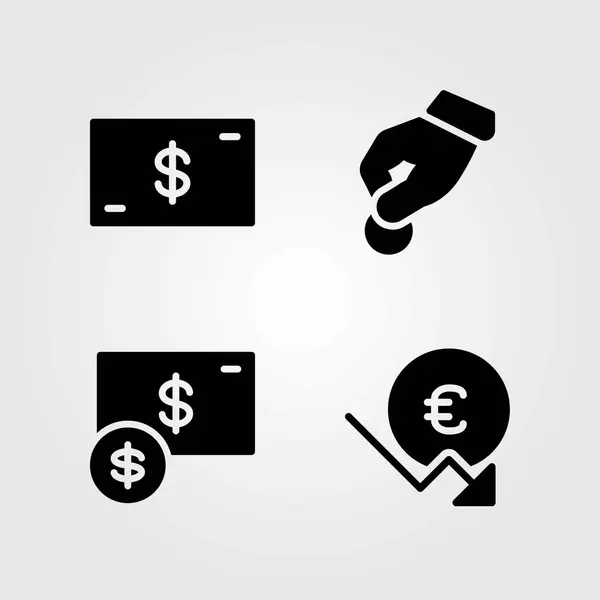 Bank vector icons set. dollar, geld en doneren — Stockvector