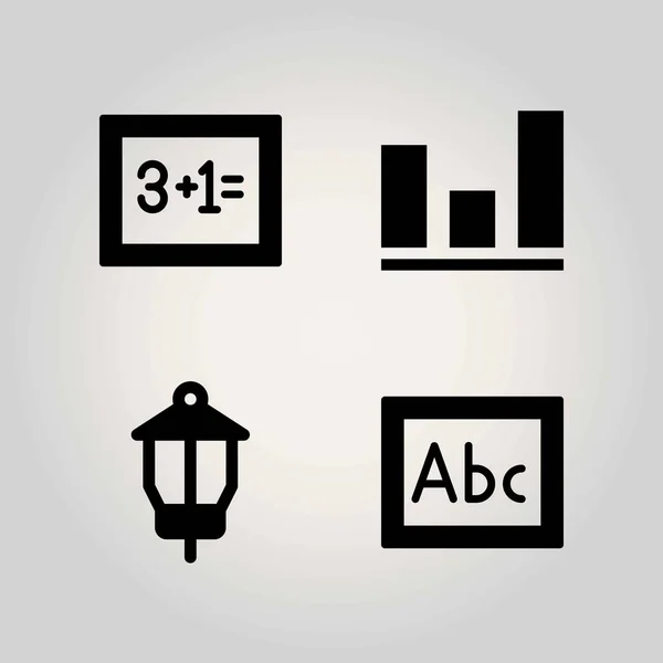 School vector icon set. analutics, blackboard and lamp — Stock Vector