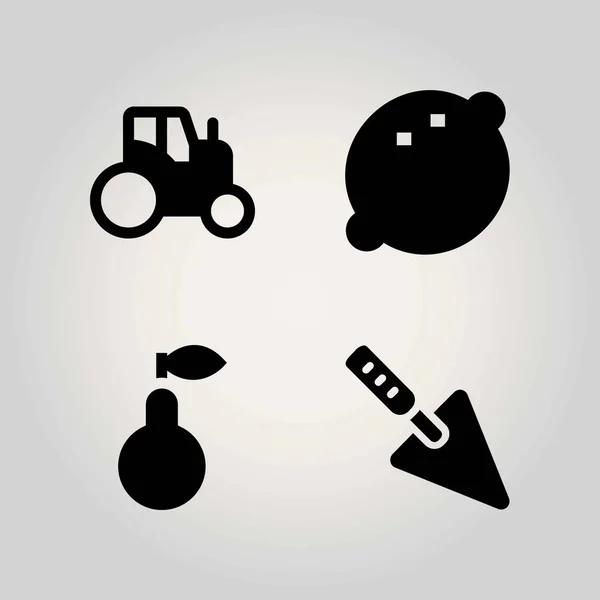 Agricultura vector icono conjunto. pera, tractor, limón y paleta — Archivo Imágenes Vectoriales