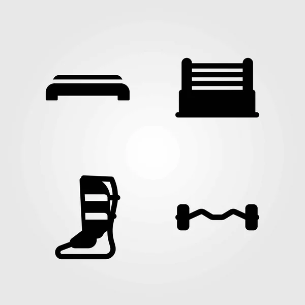 Fitness vector icons set. shinpad, step and dumbbell — Stock Vector