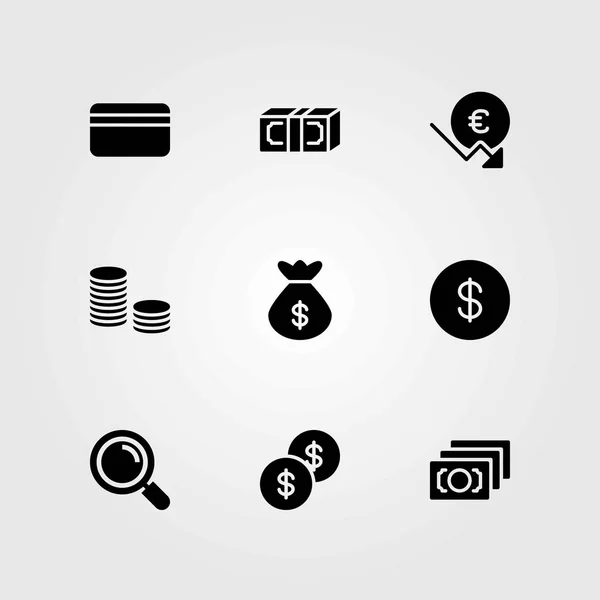 Pénz vektoros ikonok beállítása. hitelkártya, érme és euro — Stock Vector