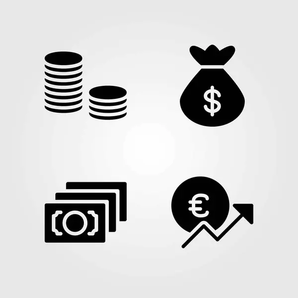 Ensemble d'icônes vectorielles bancaires. euro, sac et pièces — Image vectorielle