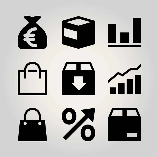 Ψώνια διάνυσμα σύνολο εικονιδίων. τσάντα για ψώνια, πακέτο, ποσοστό και τσάντα — Διανυσματικό Αρχείο