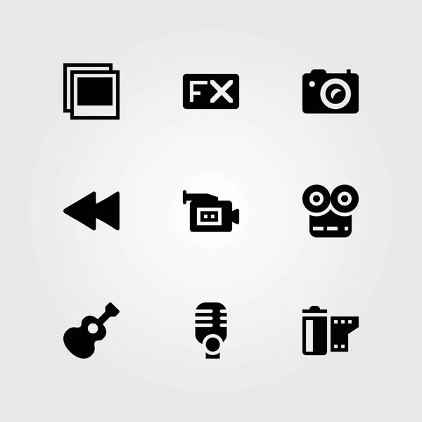 Multimedia vector icons set. foto, terugspoelen en microfoon — Stockvector