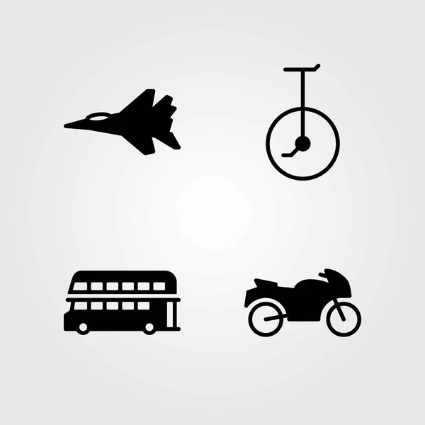 Transport wektor zestaw ikon. Double decker bus, jet i sport rower — Wektor stockowy