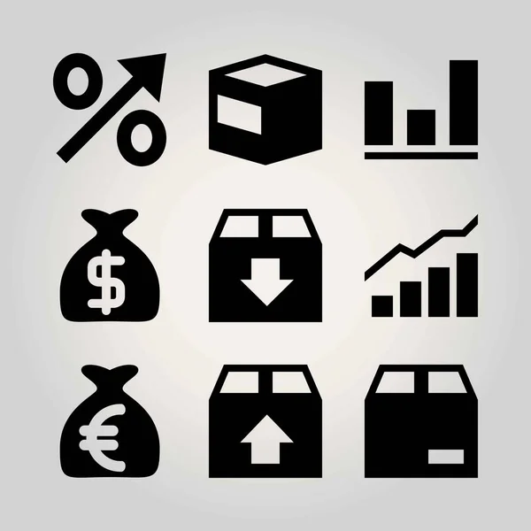 Shopping vector Ikonuppsättning. analutics, paket, procentandel och pengar väska — Stock vektor