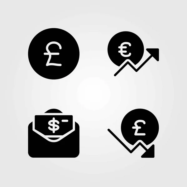 Peníze vektorové ikony set. Euro, Libra šterlinků a peníze — Stockový vektor