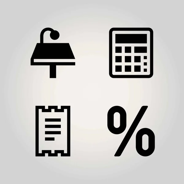 Technologie-Vektor-Symbol gesetzt. Rechnung, Tisch, Taschenrechner und Lampe — Stockvektor