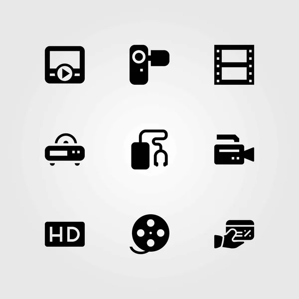 Technologie vector iconen instellen. credit card, video camera en hd — Stockvector