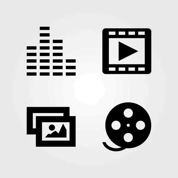 Icônes vectorielles multimédia réglées. rouleau de film, barres d'image et de son — Image vectorielle