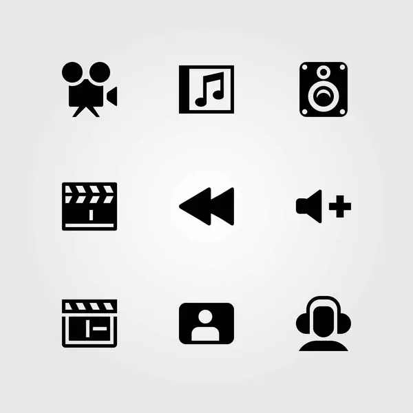 Multimediální vektorové ikony nastavit. video kamera, uživatel a reproduktor — Stockový vektor