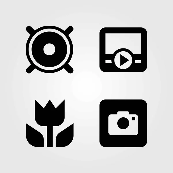 Multimedia vector icons set. movie player, macro and photo camera — Stock Vector