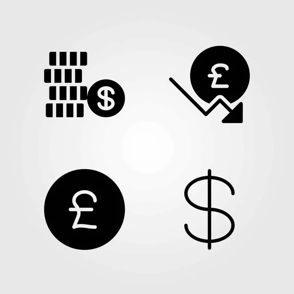 Sign vector icons set. dollar, coin and pound sterling — Stock Vector